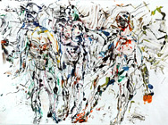 lfarbe und Tusche mit Feder auf Papier