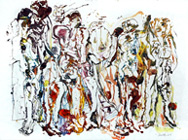 lfarbe und Tusche mit Feder auf Papier