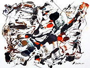 lfarbe und Tusche mit Feder auf Papier