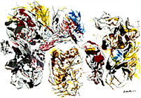 lfarbe und Tusche mit Feder auf Papier