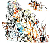 lfarbe und Tusche mit Feder auf Papier