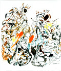 lfarbe und Tusche mit Feder auf Papier
