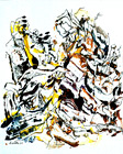 lfarbe und Tusche mit Feder auf Papier