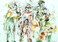lfarbe und Tusche mit Feder auf Papier